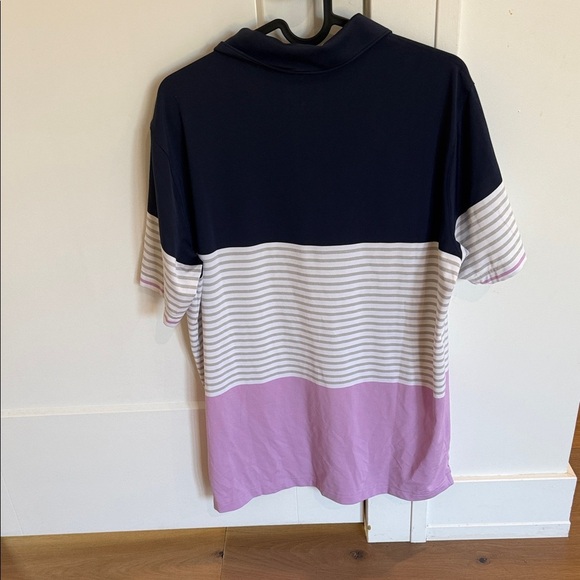 Puma Men's Navy and Lavender Striped Polo Shirt - Picture 3 of 3